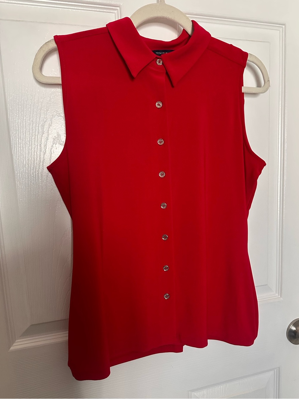 Women’s Tommy Hilfiger Red Sleeveless Button-Front Collared Top/Blouse Sz: M EUC